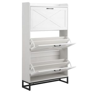 Mobiletto con ante scorrevoli bianco anticato con 3 cassetti e pannello superiore, scarpiera grande capacità 80x24x145cm - Product Image 3