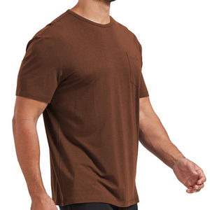 T-shirt personnalisé en gros pour hommes, manches courtes, coton biologique, respirant, avec poche - Product Image 2