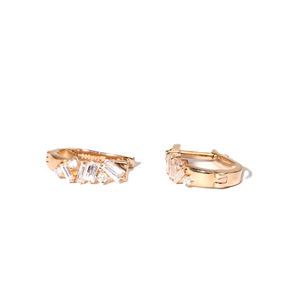 DEF Color VS VVS Clarity 10K 14K 18K <b>Solid</b> <b>Gold</b> Baguette & Round Lab Diamond <b>Huggies</b> Earrings Handmade Platinum Fine Earrings - Product Image 5