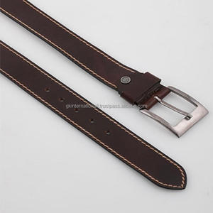 Ceinture en cuir véritable de vache pour homme, décontractée, ajustable, marron foncé, de haute qualité, vente en gros, avec couture complète - Product Image 3