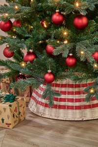 Red and White Striped Woven Rattan Christmas <b>Tree</b> Skirt - Durable Natural Fiber <b>Tree</b> Collar for Holiday Party Decoration - Product Image 4