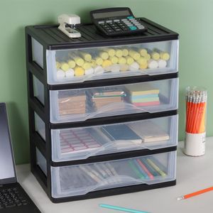 Organizzatore da Scrivania con 4 Cassetti Trasparenti, Contenitori Impilabili in Plastica per Ufficio e Cucina, Carrello Portaoggetti Trasparente con 4 Cassetti - Product Image 2