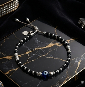 สร้อยข้อเท้าลูกปัดสีดำ DIVYORO SILVER NAZAR - Product Image 3