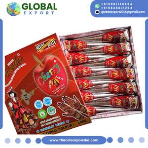 Export Quality Red Cherry Henna <b>Mehndi</b> <b>Cones</b> Herbal Henna Paste 12Cone Box Packaging Used For Painless Temporary Tattoo&Body Art - Product Image 3