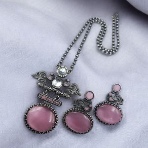 Conjunto de regalo de collar y pendientes estilo ópalo rosa para mujer - Product Image 2