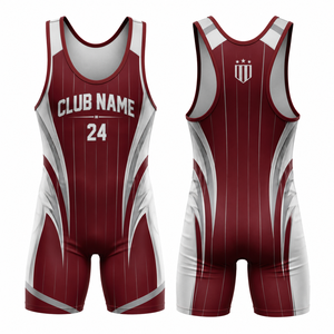 Combinaison de lutte personnalisée, une pièce, impression par sublimation, coupe ample, séchage rapide, légère, unisexe, adulte, bordeaux et blanc, vêtements d'arts martiaux - Product Image 1