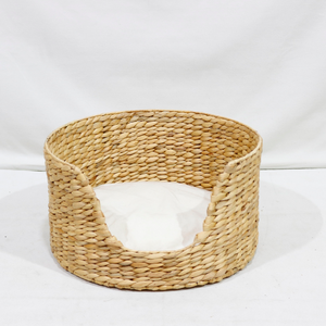 Natural Water Hyacinth Woven Oval Modern Pet Bed with Soft Cushion Eco-Friendly Breathable Cat Dog <b>Basket</b> - Product Image 2
