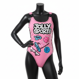 Ensemble de maillot de bain en polyester et élasthanne de haute qualité 225 GSM, rose, tissu extensible lisse, logo personnalisé, pour femme. - Product Image 3