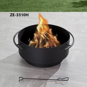 Brasero d'extérieur rond en métal pour feu de bois, foyer portable pour jardin et patio avec poignées - Product Image 2