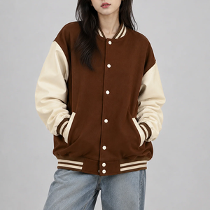 Veste de sport noire avec manches blanches contrastées, fermeture à boutons, col montant, vêtement d'automne pour femmes - Product Image 5