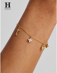 Custom 14K 18K Solid Gold Charm Bracelet Lab Grown Diamond <b>Padlock</b> Heart Key Dangle Bracelet Jewelry - Product Image 1