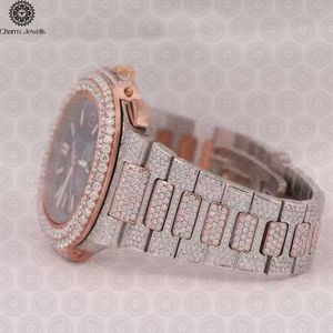 Montre de luxe pour homme Charm Jewells, en acier inoxydable, avec lunette sertie de diamants, mouvement mécanique analogique, date automatique, boîtier de 40 mm, ouverture par bouton-poussoir - Product Image 2