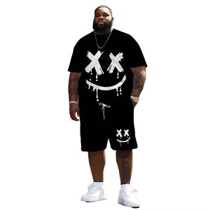 Fashionable Men's Casual Classic Two-Piece Sets <b>T</b>-<b>Shirt</b> Shorts <b>Quirky</b> Solid Print 100% Cotton Knitted Black White Contrast - Product Image 1