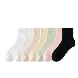 Solid Cotton Mesh <b>Crew</b> <b>Socks</b> Girls Breathable Ruffled <b>Socks</b> for <b>Women</b> - Product Image 1