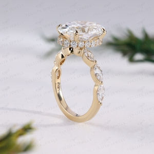 Elegant <b>Crystal</b> Solitaire <b>Ring</b> Sparkling Under Halo Yellow Gold Wedding Band Marquise Cut Stacking <b>Ring</b> Custom Jewelry - Product Image 4