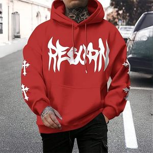 Sweat-shirt à capuche rouge personnalisé pour homme, coupe oversize, décontracté, en coton tricoté, pour l'automne, imprimé croix blanche, manches classiques, OEM - Product Image 4