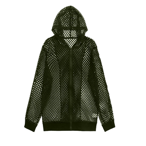 Hooded Mesh Zipper Jacket Unisex Solid <b>Navy</b> Blue Full Sleeve Breathable Polyester Summer Adult Regular Fit - Product Image 1