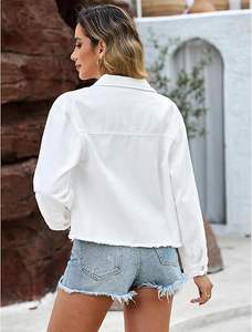 Veste en jean décontractée personnalisée pour femme, grande taille, style camionneur, 100% coton, coupe courte, streetwear, vente en gros usine - Product Image 4