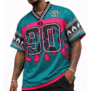 Maillot de football américain unisexe en maille respirante, style streetwear oversize, motif flamme rétro, tenue de sport pour équipe, vente en gros OEM - Product Image 4