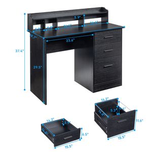 Scrivania per Computer FCH in Legno Nero Effetto Venatura 110*50*95cm, in Truciolato con Triamina, Tre Cassetti, Ripiano Portaoggetti - Product Image 2