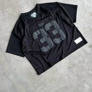 T-shirt OEM pour femme à manches longues et col en V profond, impression sérigraphique de haute qualité, personnalisable, avec patchs brodés en toile, tissu éponge et maille - Product Image 1