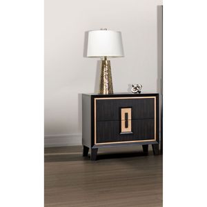 Comodino Moderno in Legno Espresso con Finiture Dorate e Design con Maniglia a Incasso, Arredamento per Camera da Letto - Product Image 6