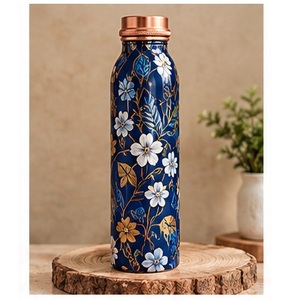 Artistic Lotus Flower Pattern Copper <b>Water</b> <b>Bottle</b> With Copper Lid Portable Travel <b>Metal</b> Drinkware Floral Design Style - Product Image 6