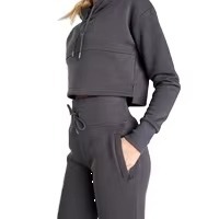 Women Solid Color Hooded Tracksuit <b>Set</b> Full Length Joggers With Pockets Casual Loose Fit Autumn Wear Midweight Cotton - Product Image 3