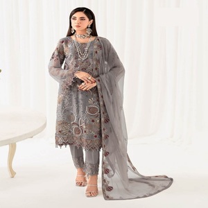 Vestidos DE TRABAJO bordados indios y paquistaníes para mujer, tres piezas, Saari Heavy Salwar Kameez, ropa de fiesta para la venta de Eid - Product Image 3