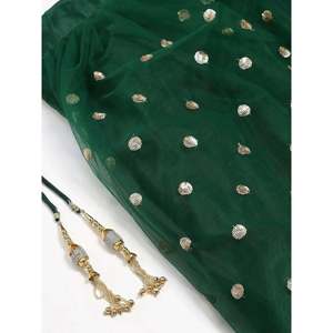 Dark <b>Green</b> Sequin <b>Net</b> Party Wear Lehenga Choli with Dupatta - Product Image 2