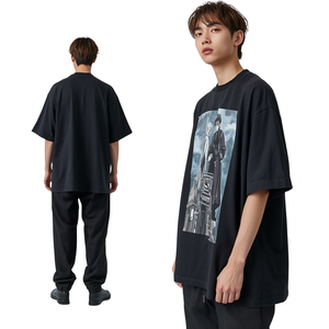 Camiseta de Jersey de Manga Corta para Hombre, Estilo Japonés, Holgada, con Estampado Gráfico, de Algodón, 320g, Cuello Redondo - Product Image 2