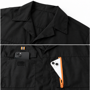 Overol de Trabajo de Algodón para Hombre con Logotipo Personalizado OEM, Manga Corta, Transpirable, con Bolsillos Utilitarios, Cremallera en el Pecho, Uniforme para Trabajador de Fábrica, Color Naranja - Product Image 4