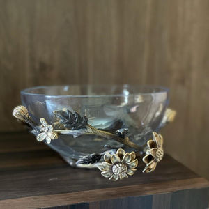 ที่มีคุณภาพที่ดีที่สุดตกแต่งชามแก้วที่มีใบโลหะและยืนใช้สำหรับบ้าน/เครื่องครัวตกแต่ง - Product Image 2