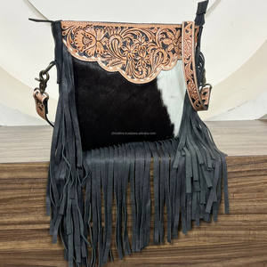 New 2025 Western Designer Hand Tooled Leather Fringe Crossbody Bag Natural Cowhide Handmade Boho Cowgirl Shoulder Purse Handbags - Product Image 4