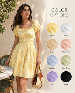 Bulk Women Summer Sundress-100% Cotton Handmade Elegant Puff Sleeve Square Neck <b>Ruffled</b> Tiered Mini <b>Dress</b> for Trendy Casual - Product Image 3