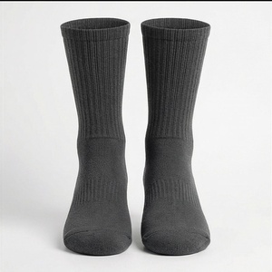 Crew <b>Socks</b> Solid Color Knitted Breathable Regular Style Adult Daily Casual Wear Dark Gray - Product Image 1