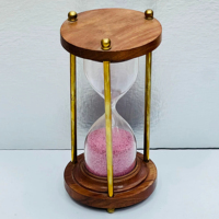 Minuteur à sable en bois fait main de 8 pouces avec sable rose |   Décoration de table rustique avec motif croix d'ange pour Noël et anniversaires - Uttarakhand