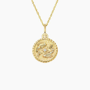 Pisces Zodiac Coin <b>Medallion</b> Diamond Pendant Necklace - Product Image 1