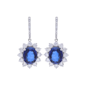 Pendientes de aro de oro de 14 quilates para mujer con diamantes de 2,6 CTW y diseño colgante de piedras preciosas azules Joyas de diamantes - Product Image 1