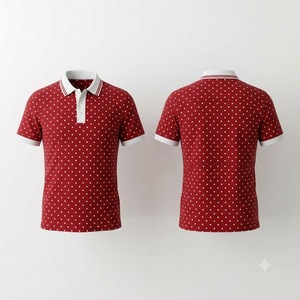 Polo pour homme personnalisé à pois rouges et blancs, bords noirs fins et lisses, manches courtes, décontracté, en coton, pour le golf, design estival - Product Image 1