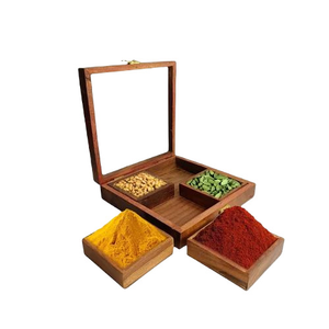 Wooden Spice <b>Box</b> Best Price With Glass Lid and Spoon Handcrafted Storage Container 3 Compartment Spice <b>Herb</b> <b>Box</b> - Product Image 2