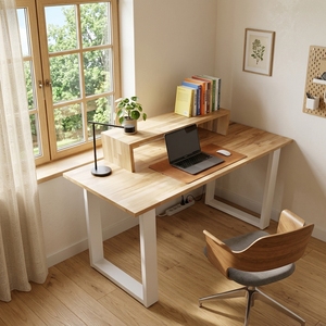 Modern Solid Wood Office Desk Raised <b>Monitor</b> <b>Stand</b> Shelf White Metal U Shaped Frame Ergonomic Writing Computer Study Table - Product Image 6