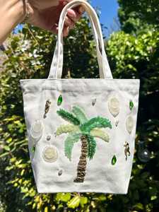 Sac fourre-tout en toile de coton indien fait main, broderie palmier, design unique, réutilisable, sac à bandoulière pour voyage d'été, haute qualité - Product Image 5