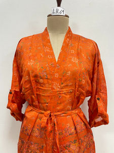 Robe Kimono en Soie Faite Main à Col en V, Veste Indienne à Manches Longues avec Cordon de Serrage, Douce, Longueur Complète, Tenue de Festival - Product Image 4