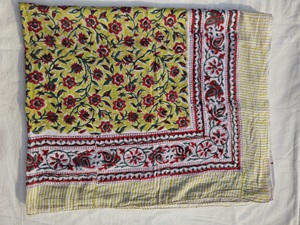 Hand Block Print Cotton <b>Sarong</b> Pareo Yellow Floral Beach Wrap Women Summer Swimwear Cover Up Boho Handmade Scarf - Product Image 2