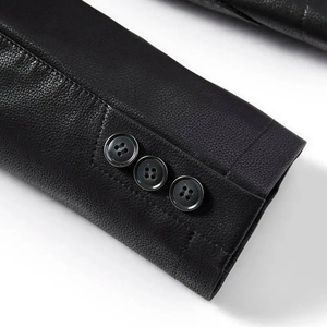 Blouson en cuir noir pour homme, style motard, col rabattable, fermeture éclair sur le devant, manches matelassées, fermeture éclair personnalisée, respirant pour l'hiver - Product Image 6