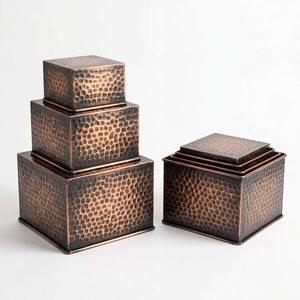 Antique Copper Handmade Iron <b>Table</b> Nesting Square <b>Riser</b> Set 20cm for Home Decorations - Product Image 1