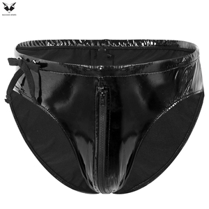 Black Color Premium Quality Newest Trendy Men PU Fashion Underwear Glossy Wet Look Shiny Low Waist Briefs Club Wear Breathable - Product Image 3