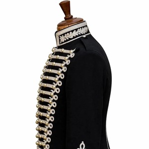Men's Black Wool Hussar <b>Jacket</b> With <b>Silver</b> Embroidery And Turn-down Collar Formal Winter Coat For Uniforms - Product Image 5