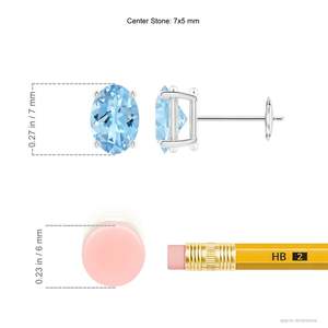 Natural Blue Aquamarine <b>Stud</b> <b>Earrings</b> Oval Cut White Gold Solitaire <b>Earrings</b> March Birthstone <b>Fine</b> Jewelry for Women - Product Image 3